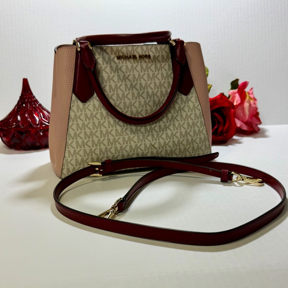 Michael Kors Beige and Burgundy Crossbody Bag